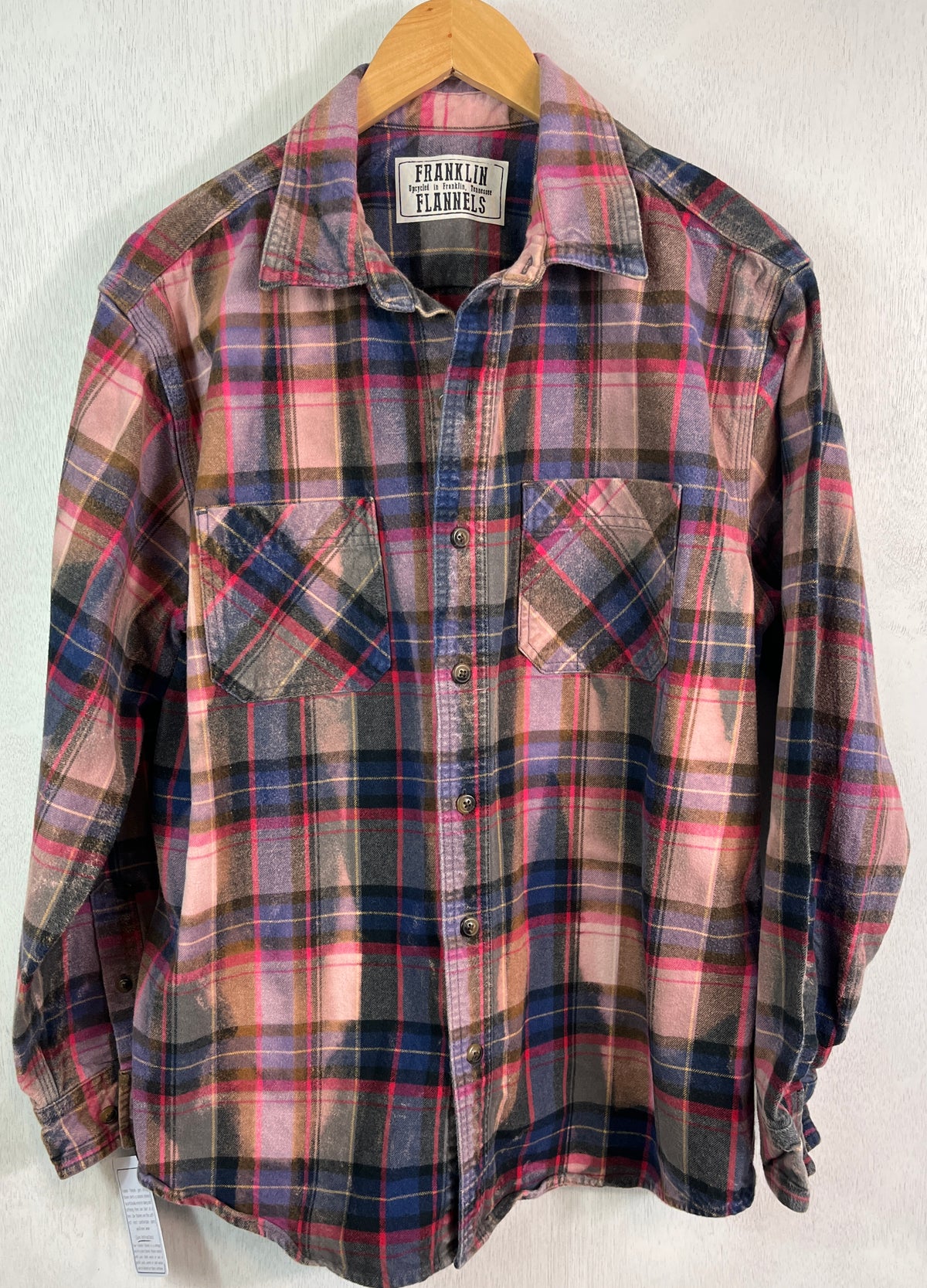 Vintage Dusty Rose, Blue, Lilac, Black and Red Flannel Jacket Size Large