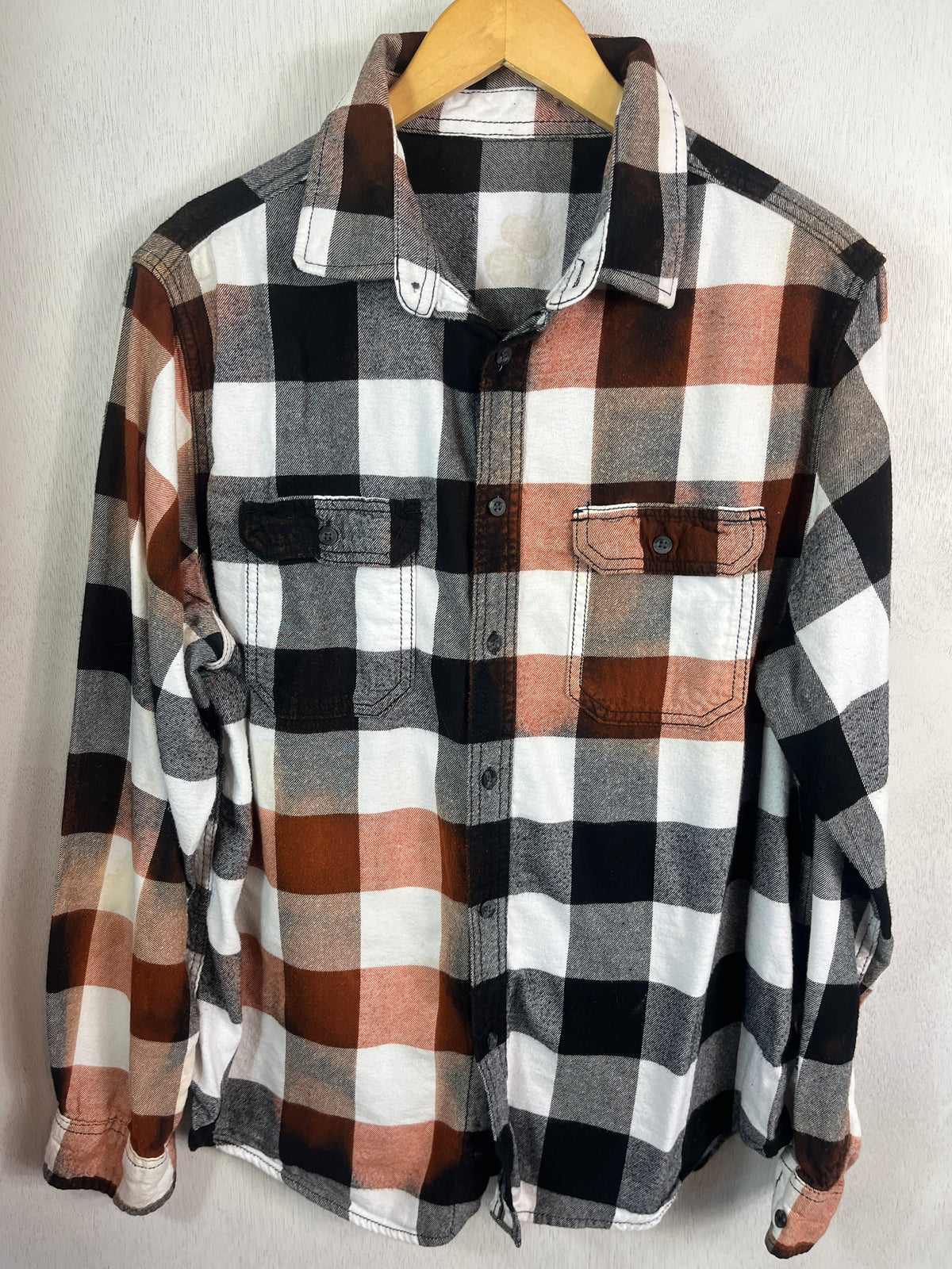 Vintage Black, White and Rust Buffalo Check Flannel Size Medium