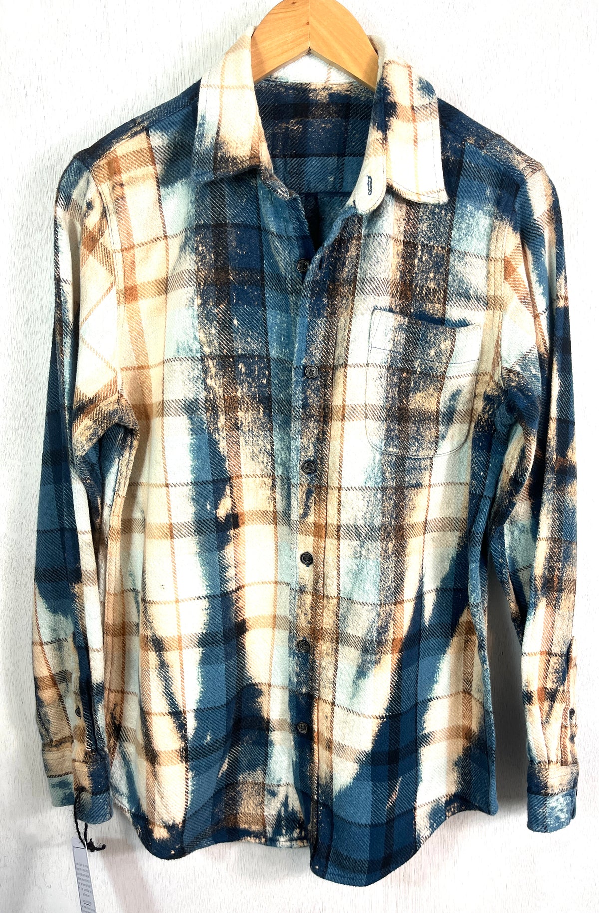 Vintage Navy, Teal, White, Gold and Black Flannel Jacket Size Small
