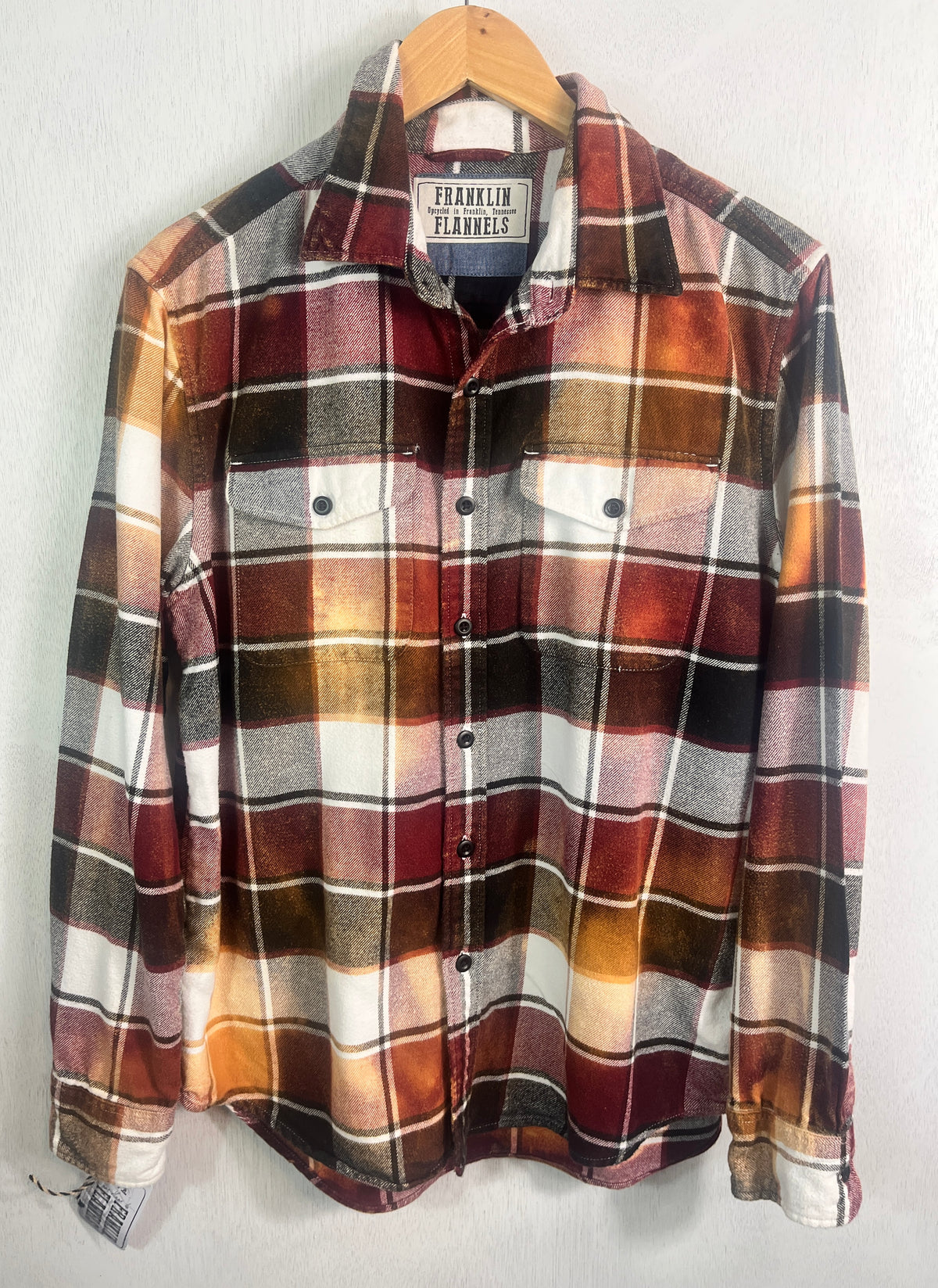 Vintage Burgundy, Gold, Rust, Black and White Flannel Size Medium