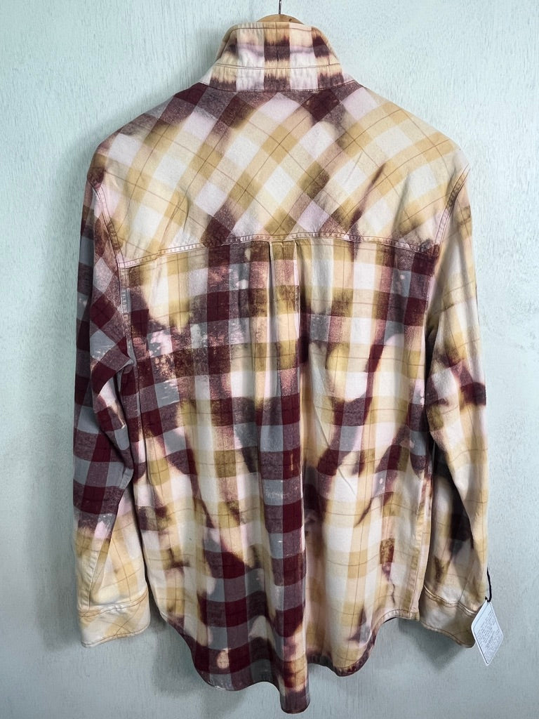 Vintage Western Style Burgundy, Grey, Light Yellow and White Flannel Size Large