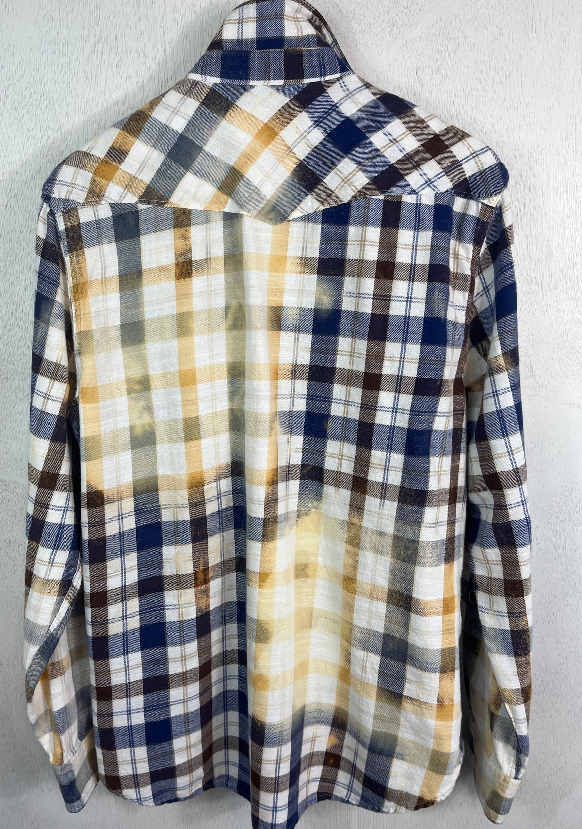 Vintage Western Style Blue, White Yellow and Chocolate Brown Flannel Size Medium
