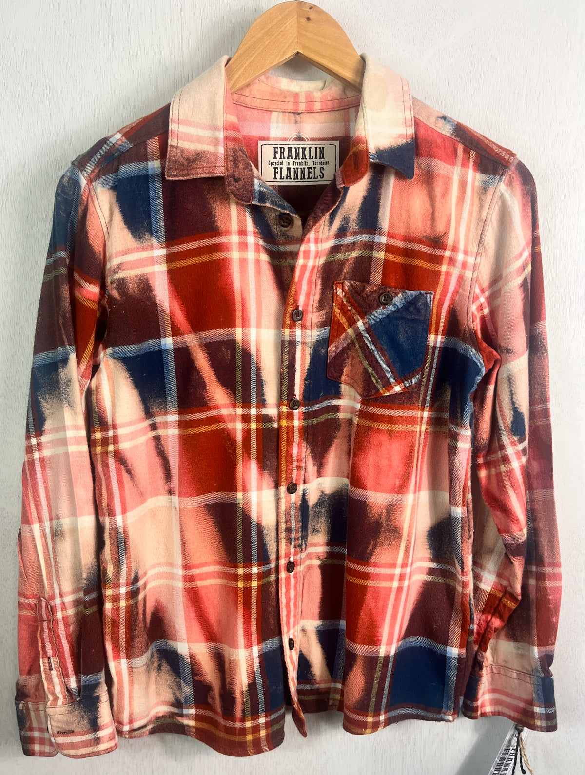 Vintage Navy Blue, Brick Red, White and Pink Flannel Size Small