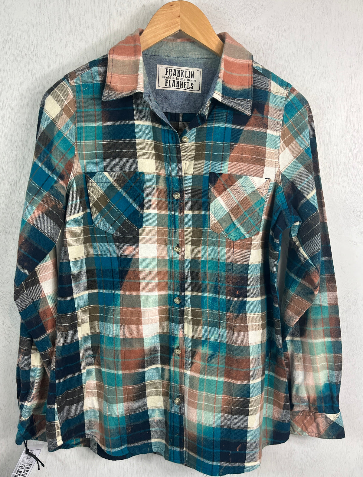 Vintage Turquoise, Dusty Rose, Navy, Brown and Black Flannel Size XS