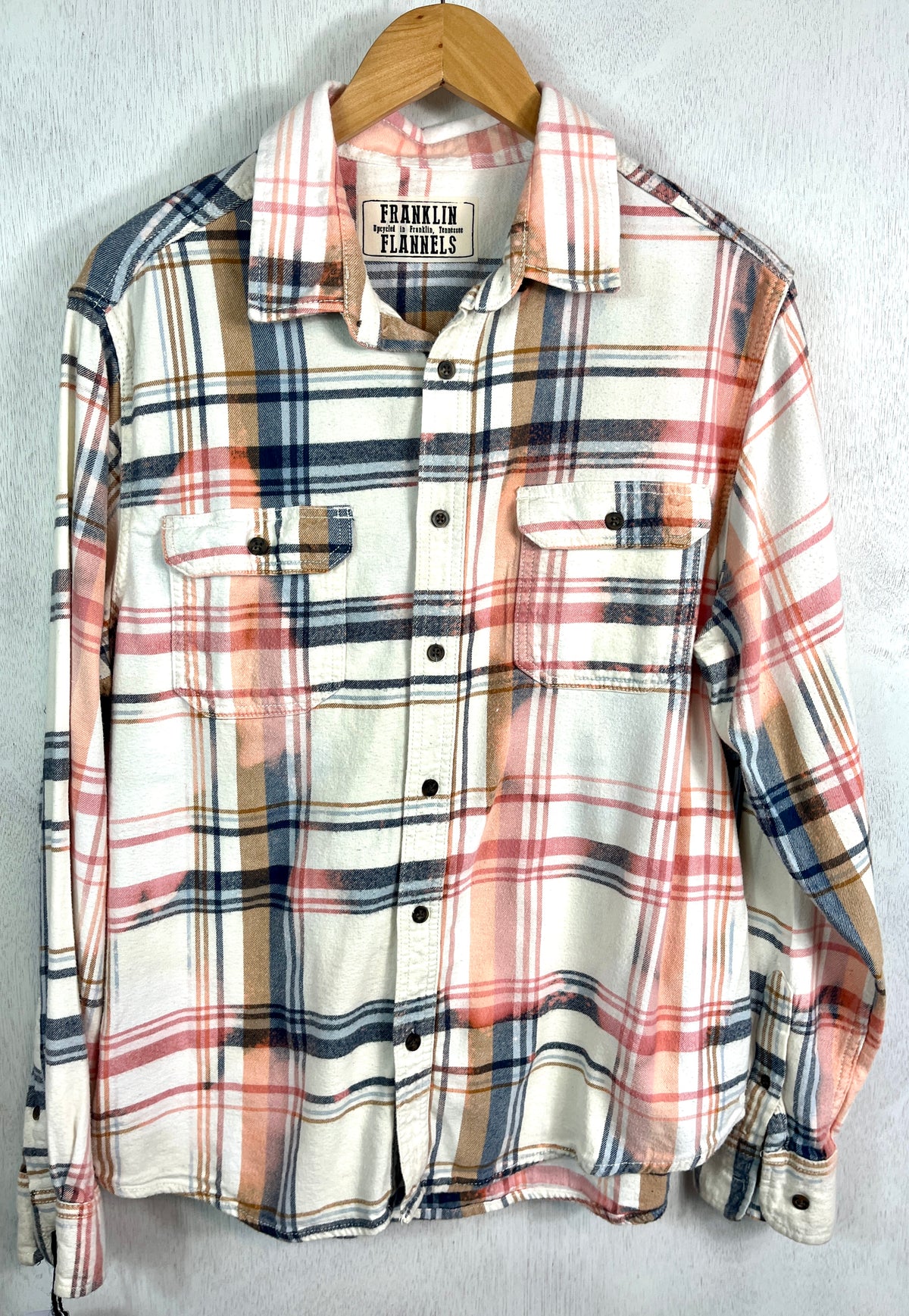 Vintage Pink, Navy, White and Sage Flannel Size Medium