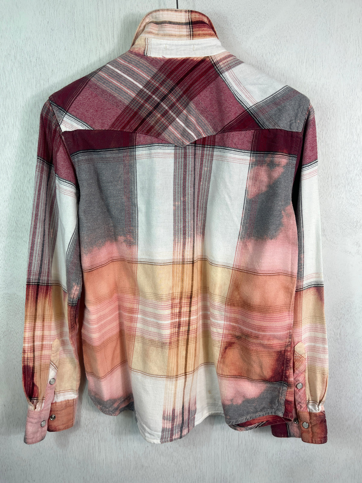 Vintage Western Style Burgundy, Pink, white and Peach Flannel Size Small