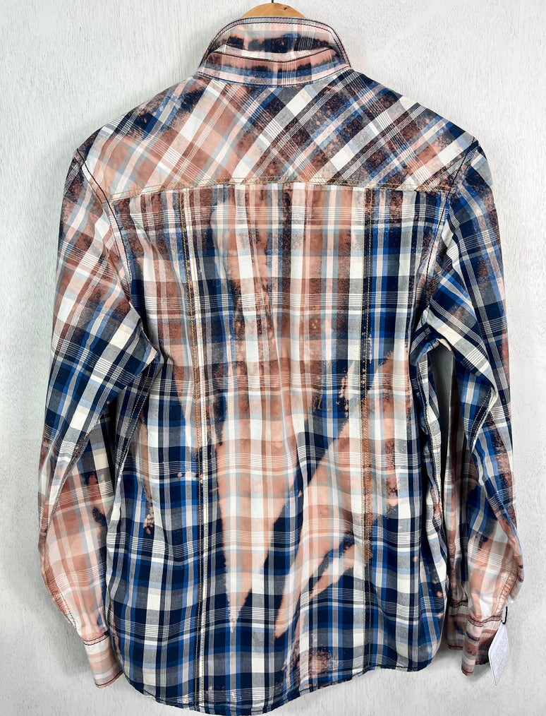 Vintage Western Style Navy, White, Dusty Rose and Light Blue Cotton Size Small