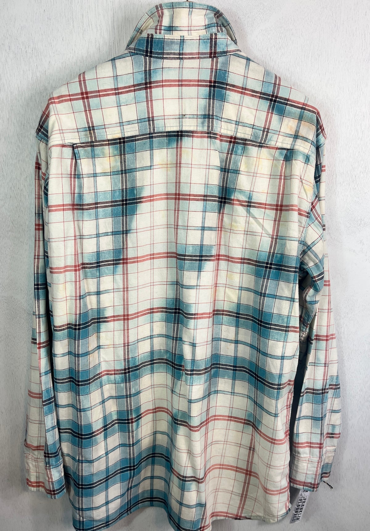 Vintage Sky Blue, White and Pink Flannel Size XL