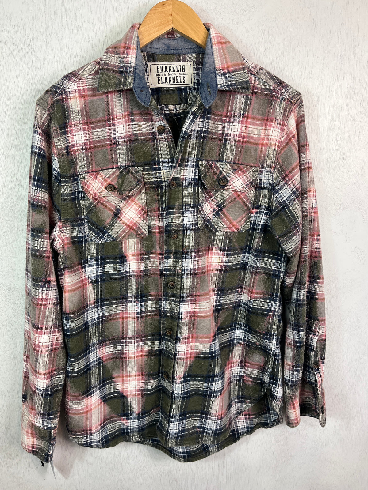 Vintage Sage, Pink, Black and White Flannel Size Small