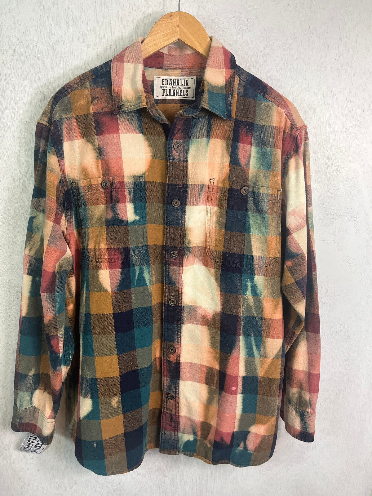 Vintage Teal, Dusty Rose, Rust and Black Flannel Size Large