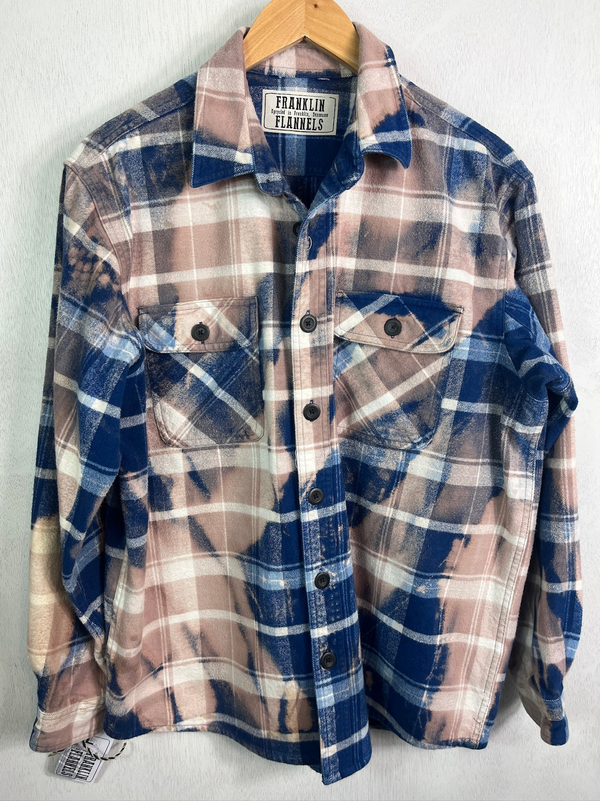 Vintage Blue, Dusty Rose and White Flannel Jacket Size Large
