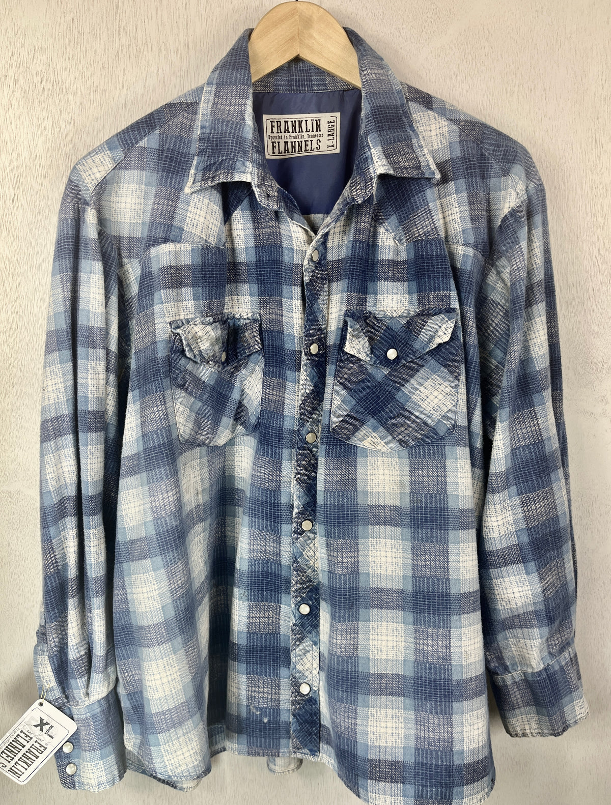 Vintage Western Style Dark & Light Blue and White Flannel Size XL