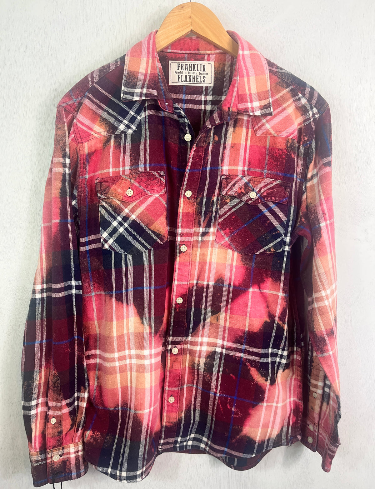 Vintage Burgundy, Pink, White and Black Flannel Size Large