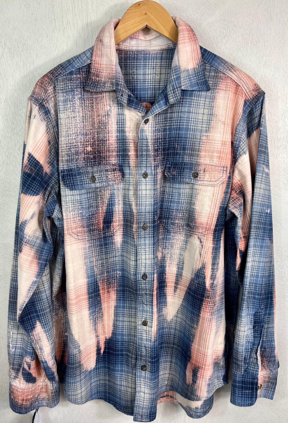 Vintage Light Blue, Pink and White Flannel Size XL