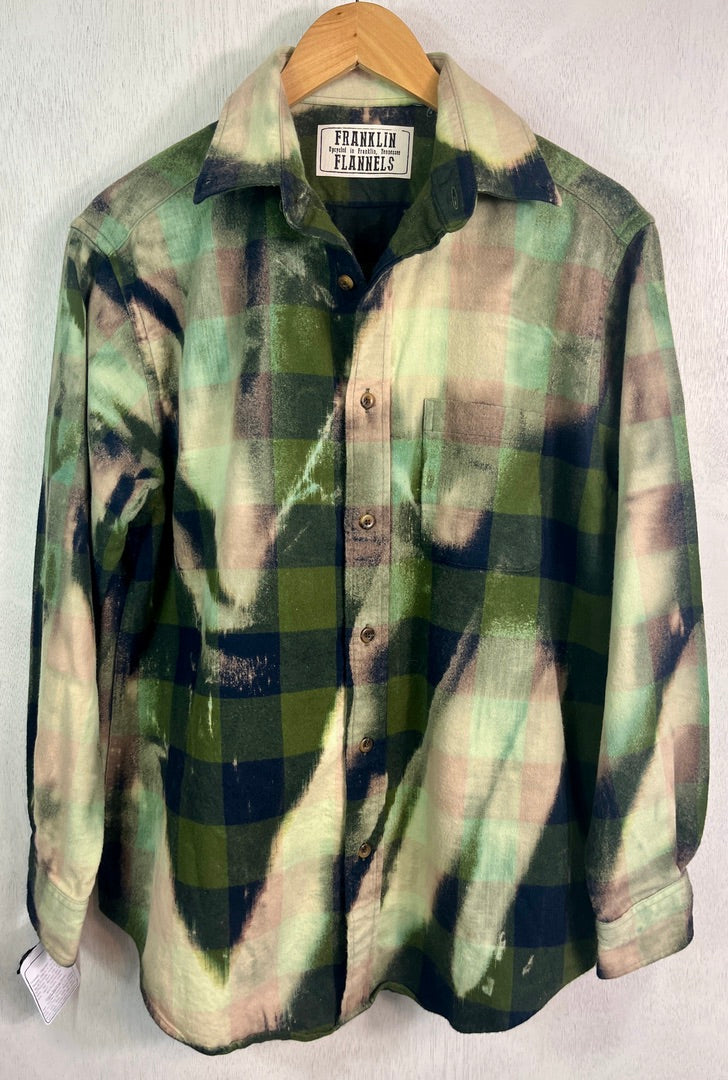 Vintage Green, Black and Pale Pink Flannel Size Large