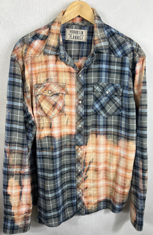 Vintage Western Style Light Blue, Grey, Navy and Gold Flannel Size XL