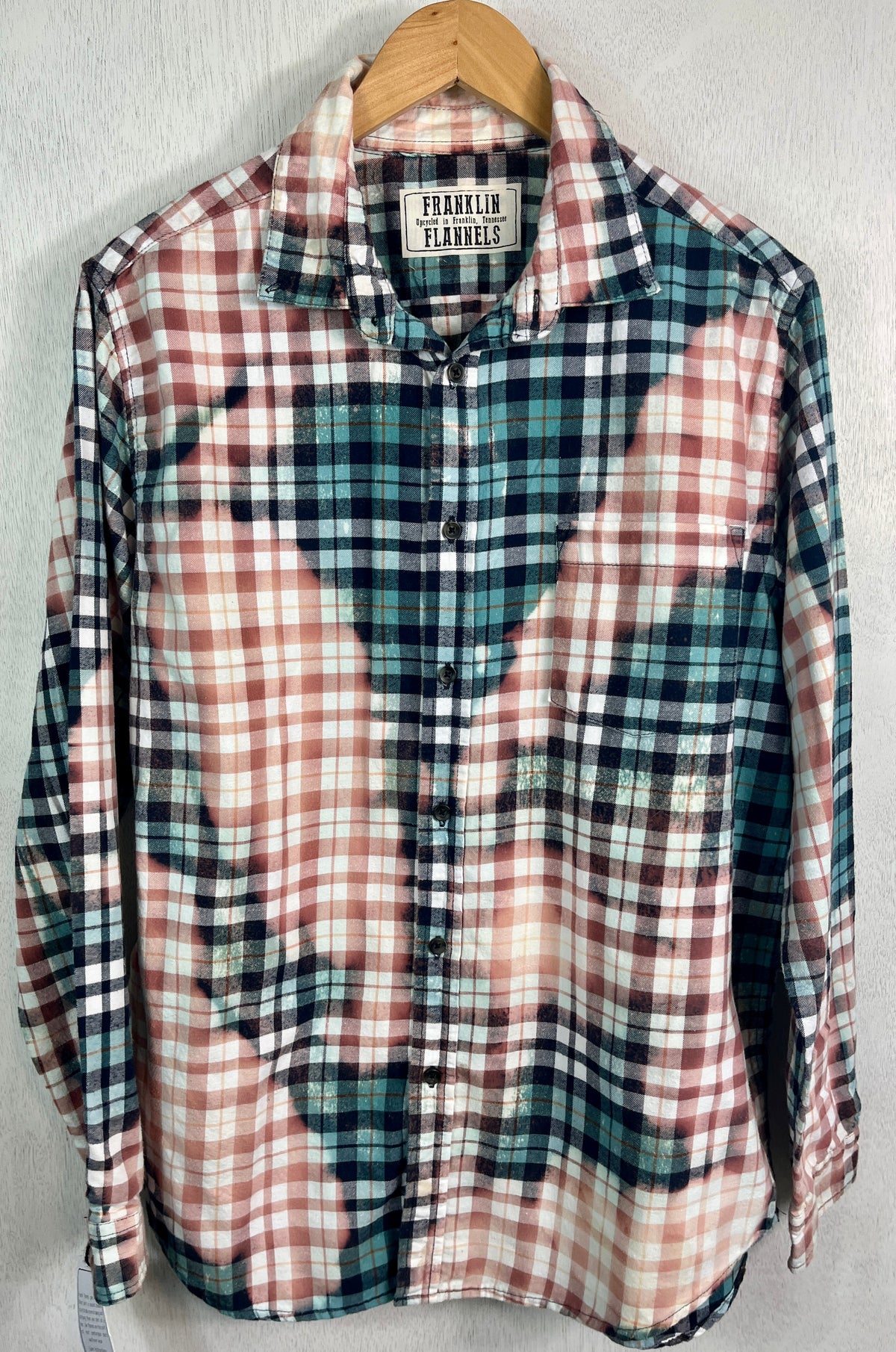 Vintage Turquoise, Navy Blue, Dusty Rose and White Flannel Size Medium