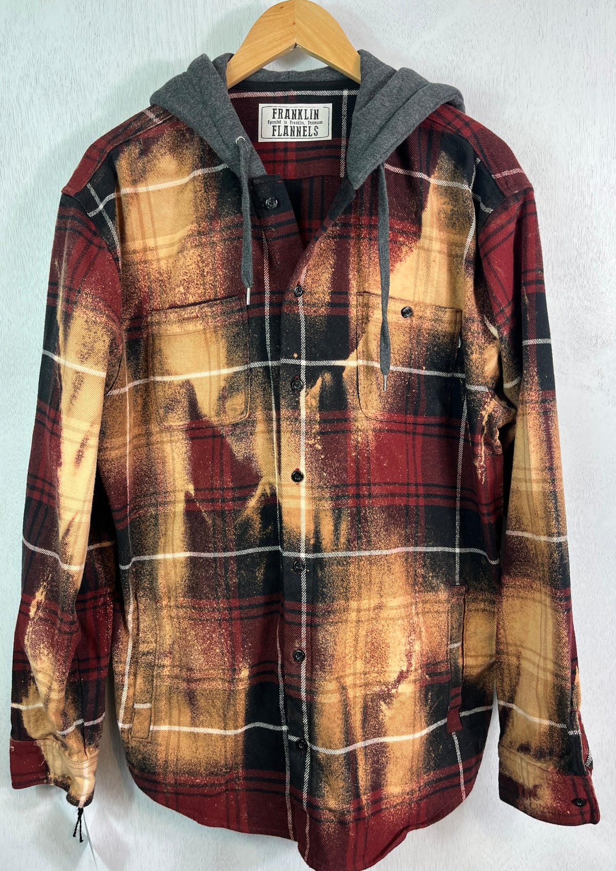 Vintage Red, Black and Gold Flannel Hoodie Size XL