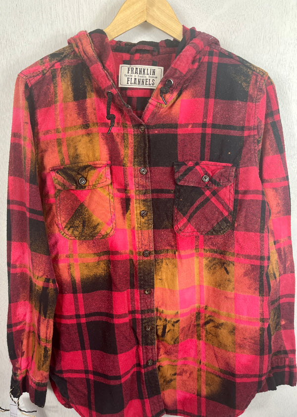 Vintage Red, Black and Gold Flannel Hoodie Size Small