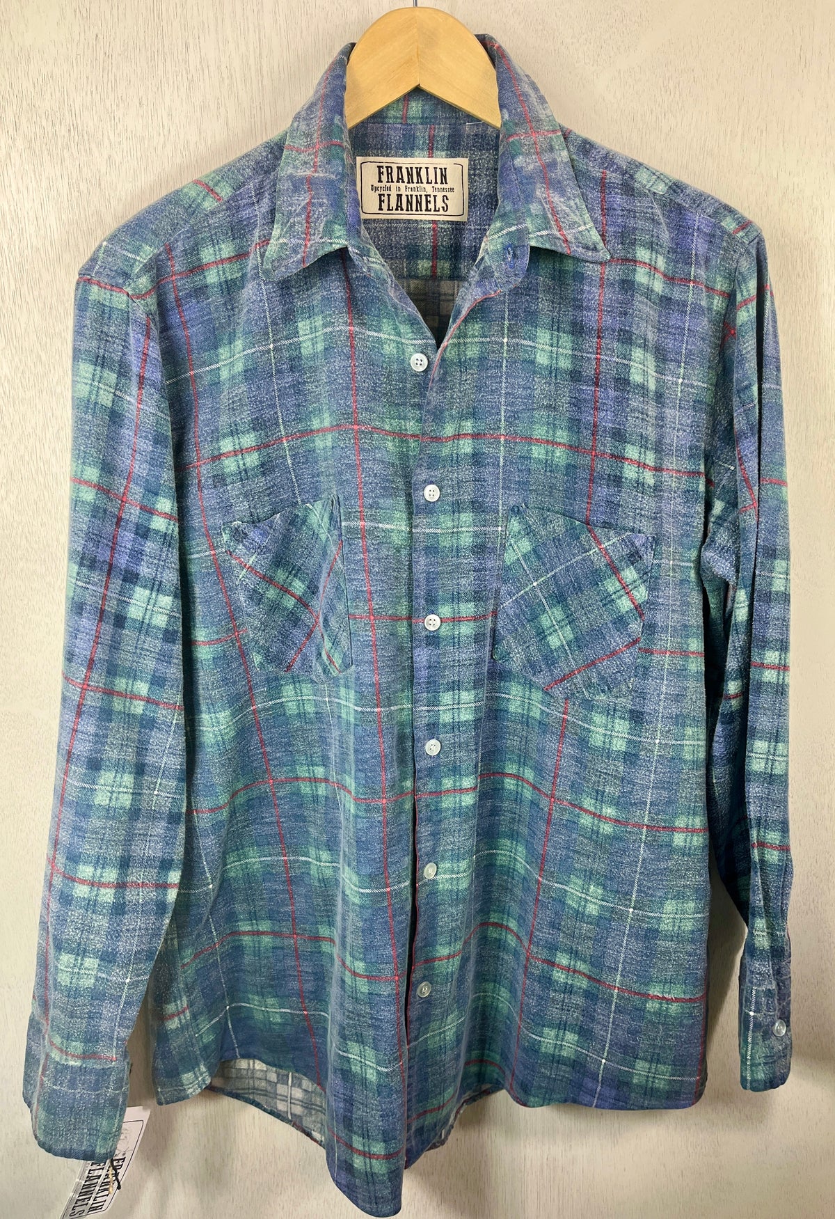 Vintage Retro Blue, Red, Green and Grey Flannel Size Medium