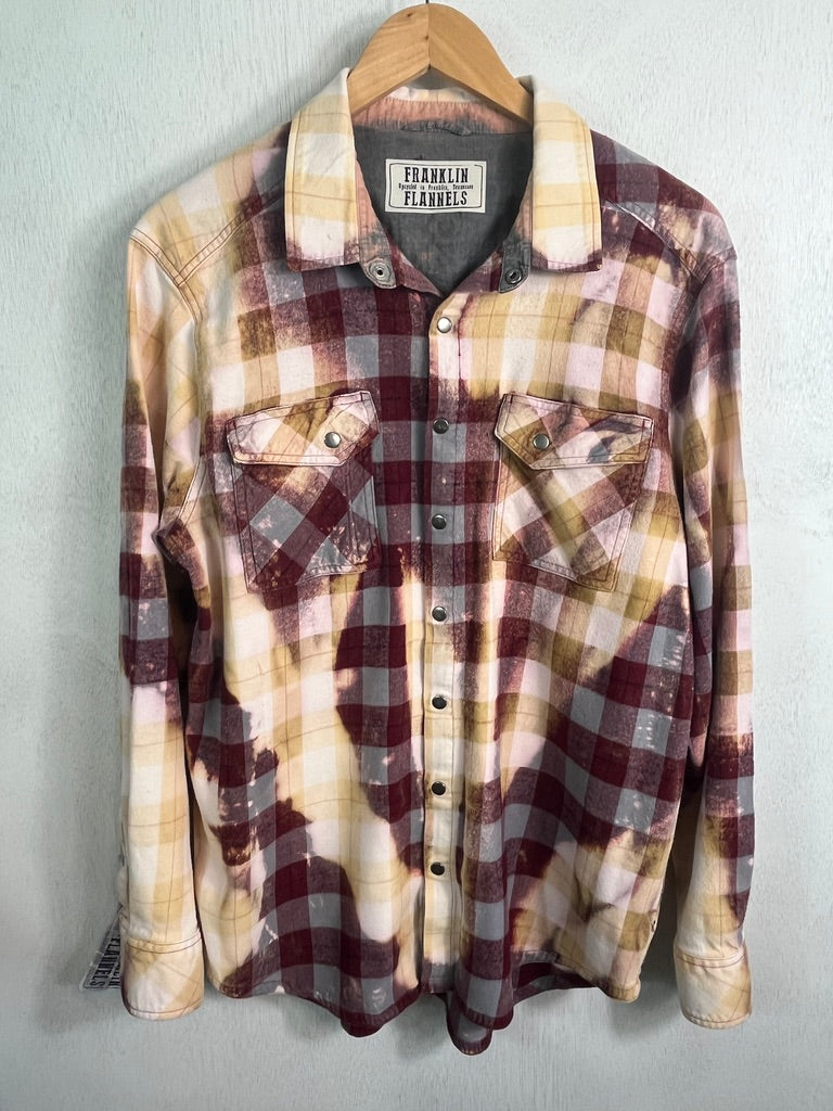 Vintage Western Style Burgundy, Grey, Light Yellow and White Flannel Size Large