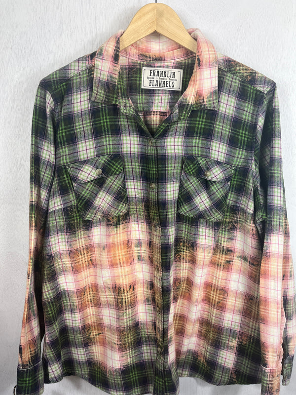Vintage Green, Peach, Yellow and Pink Flannel Size Small