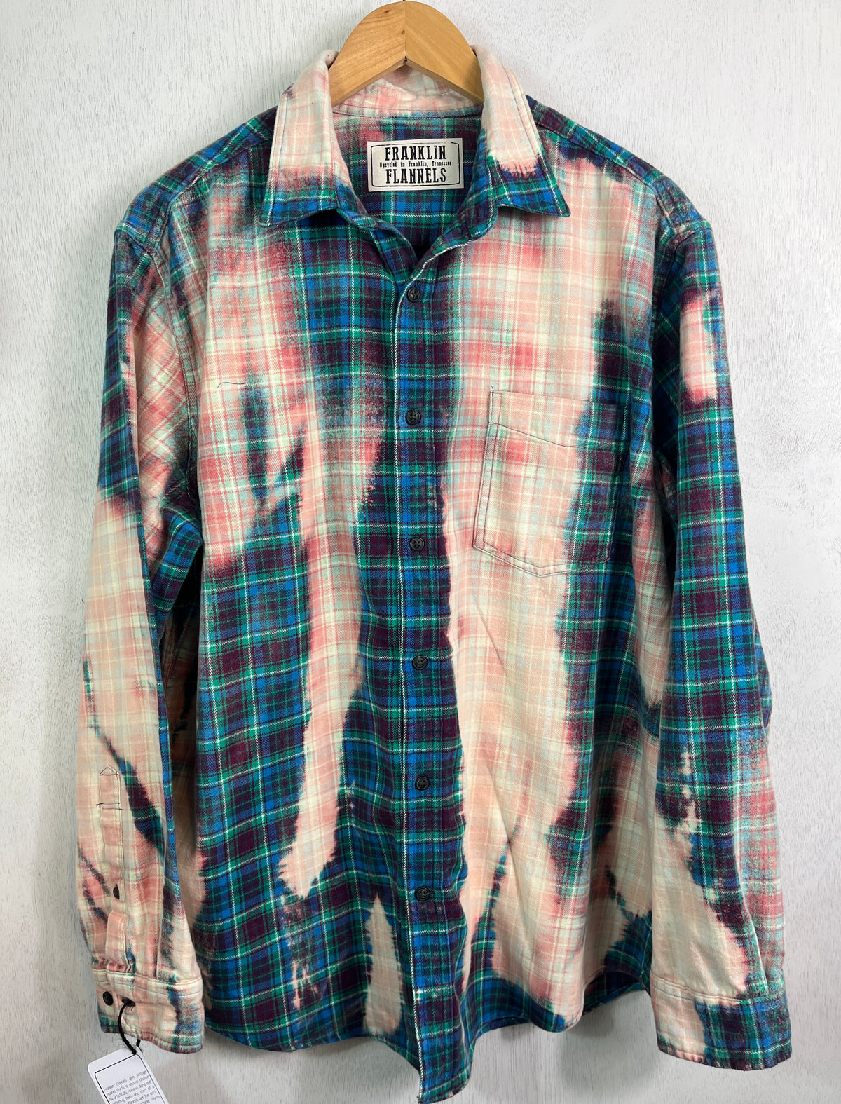 Vintage Turquoise, Navy Blue, Purple, Pink and White Flannel Size XL