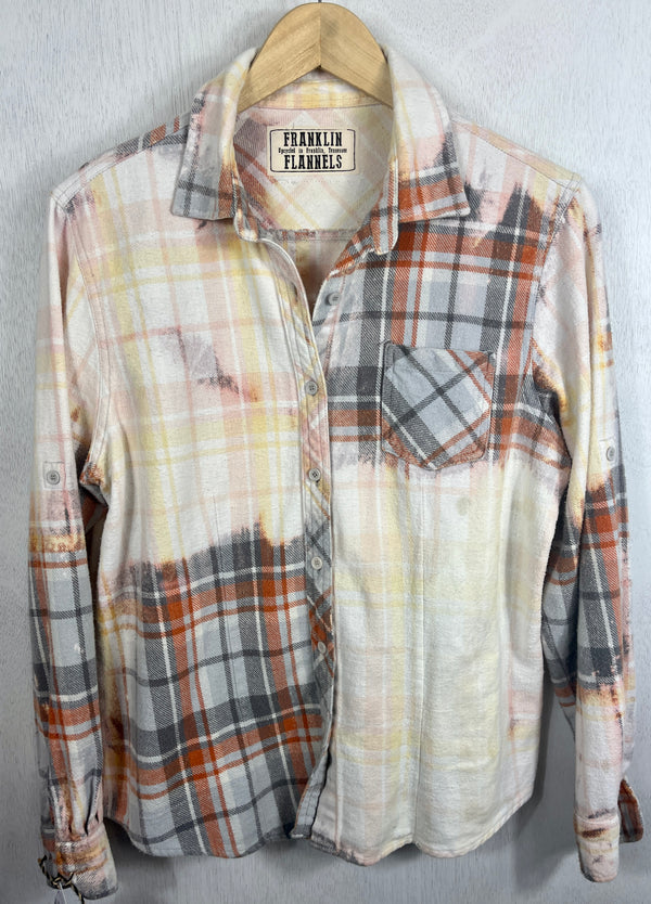 Vintage Orange, Grey, White and Light Yellow Flannel Size Small