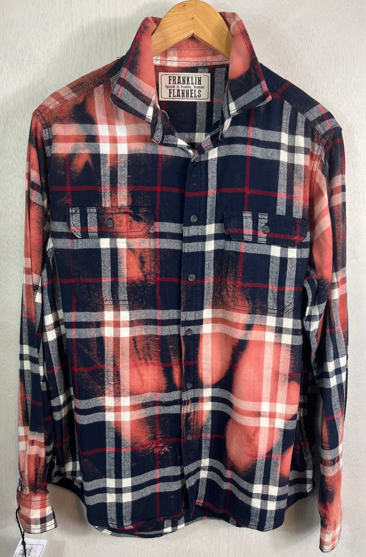Vintage Navy Blue, Red, White and Dusty Rose Flannel Size Medium