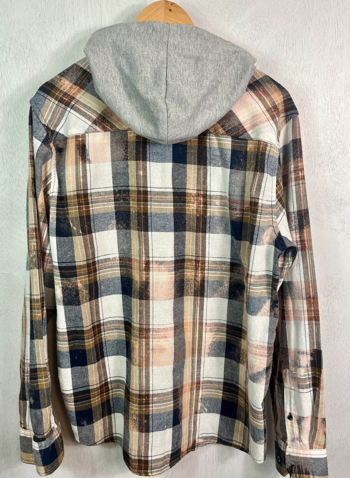 Vintage Navy, Brown, Peach and White Flannel Hoodie Size Large