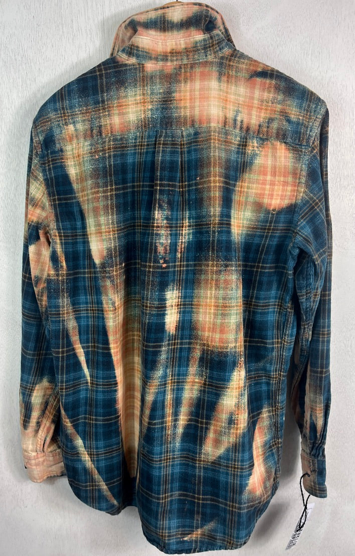 Vintage Turquoise, Royal Blue, Gold and Black Flannel Size Medium
