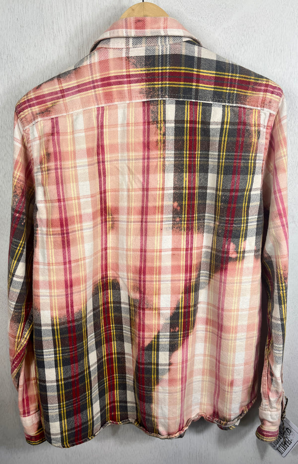 Vintage Army Green, Pink, White and Yellow Flannel Size Small