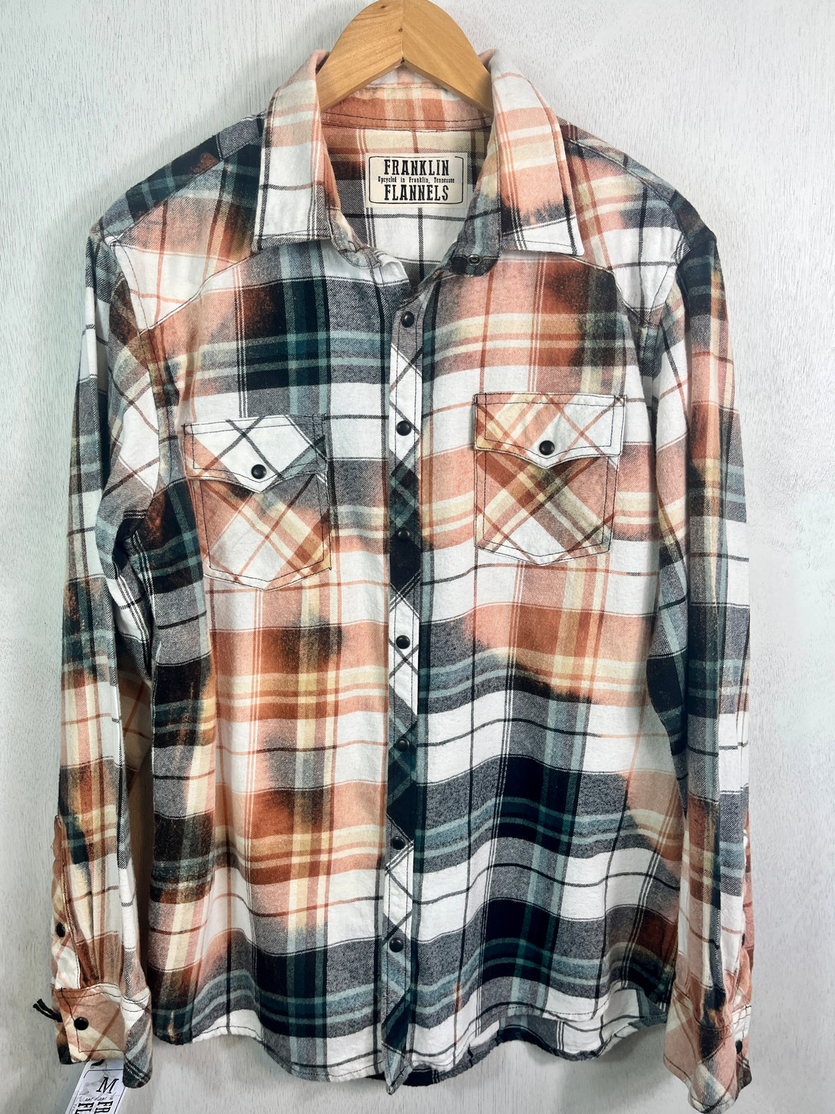 Vintage Western Style Black, Green, White and Dusty Rose Flannel Size Medium