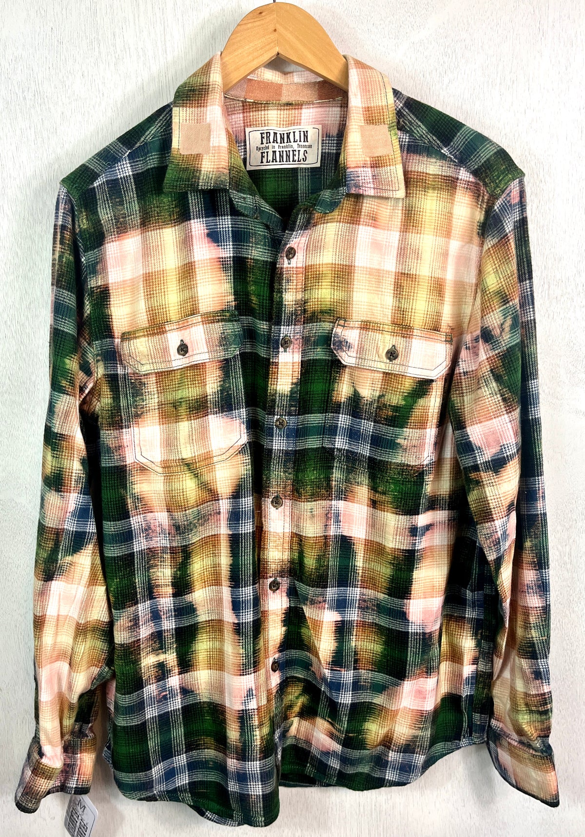 Vintage Green, Pink, Yellow and Black Flannel Size Medium