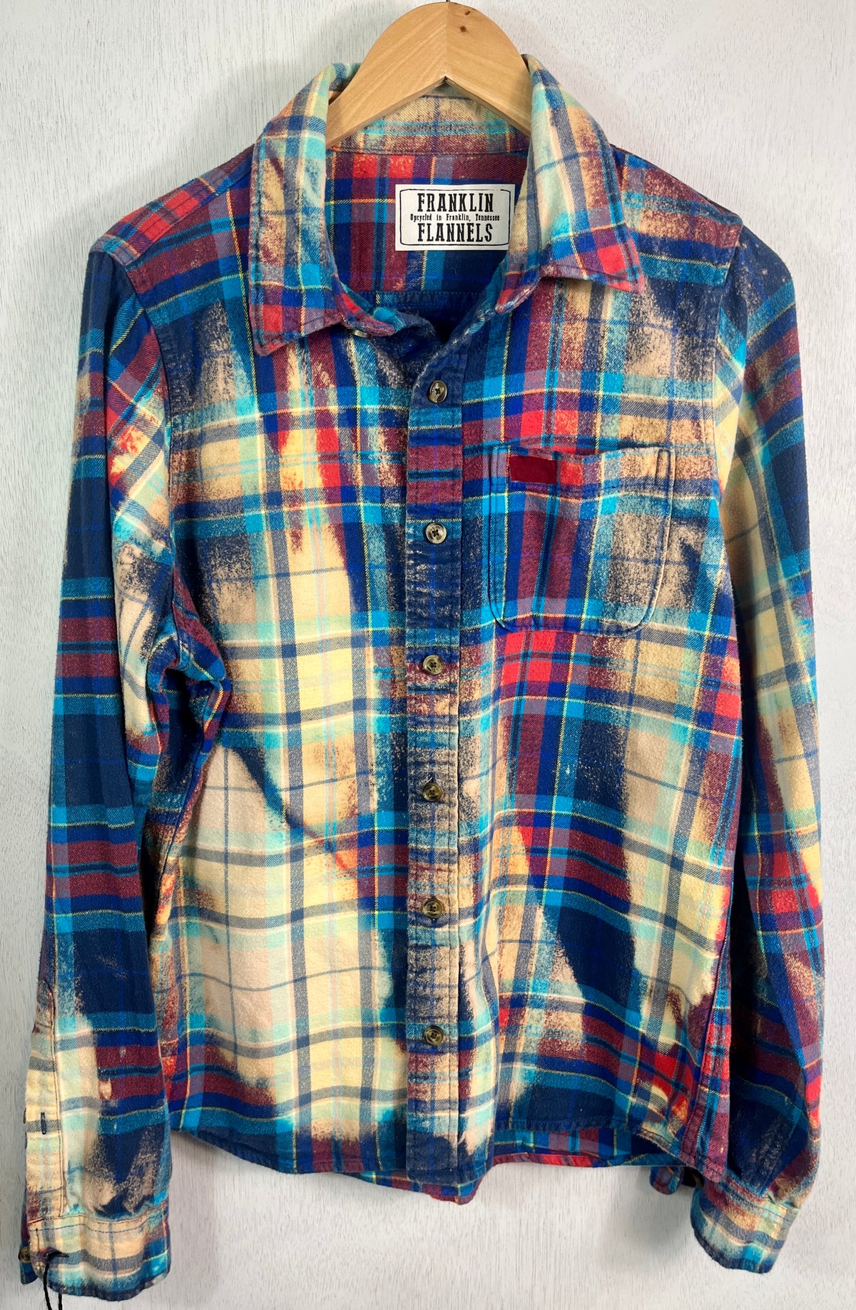 Vintage Royal Blue, Red and Light Yellow Flannel Size Small