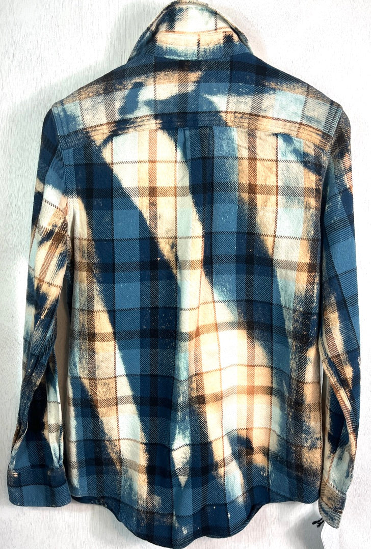 Vintage Navy, Teal, White, Gold and Black Flannel Jacket Size Small