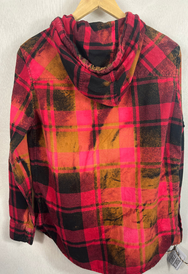 Vintage Red, Black and Gold Flannel Hoodie Size Small