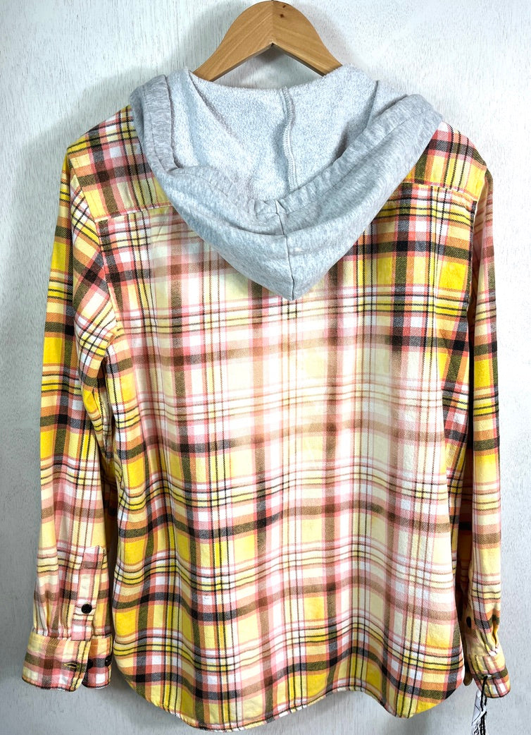 Vintage Yellow, Pink, White and Black Flannel Hoodie Size Medium