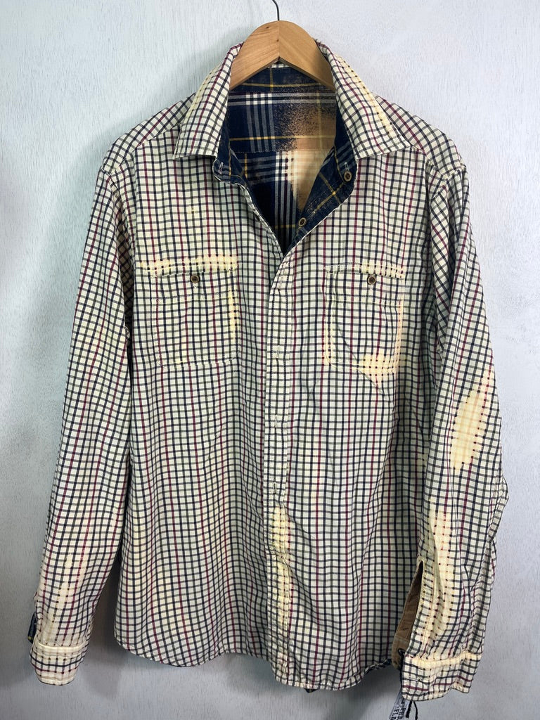 Vintage Navy Blue, Gold, Burgundy and White Lightweight Flannel Size Large