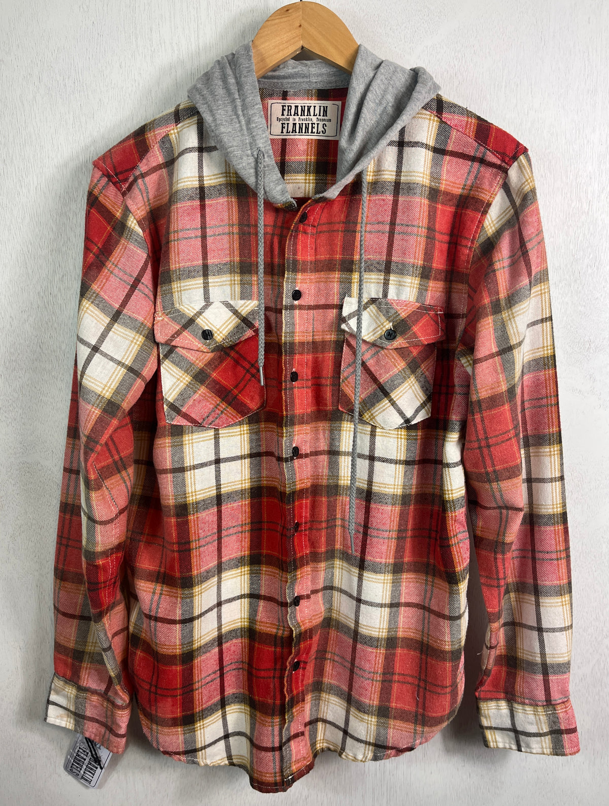 Vintage Red, White, Gold and Grey Flannel Hoodie Size Medium