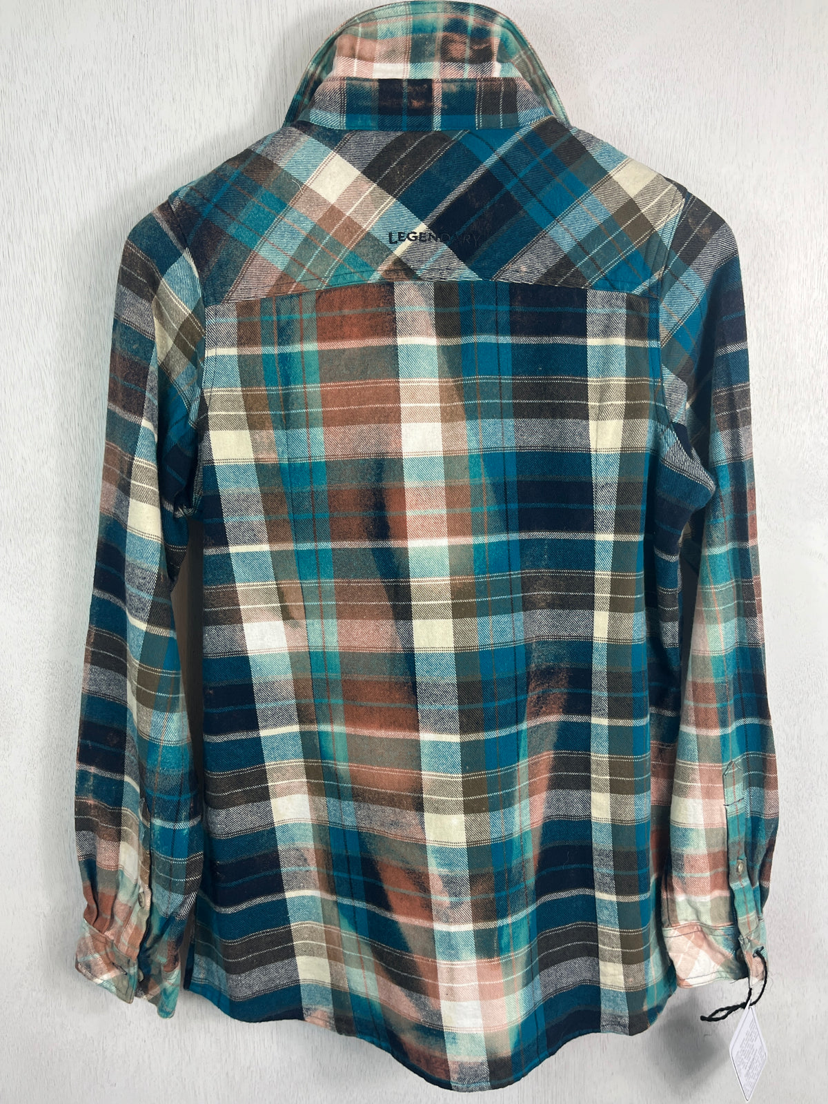 Vintage Turquoise, Dusty Rose, Navy, Brown and Black Flannel Size XS