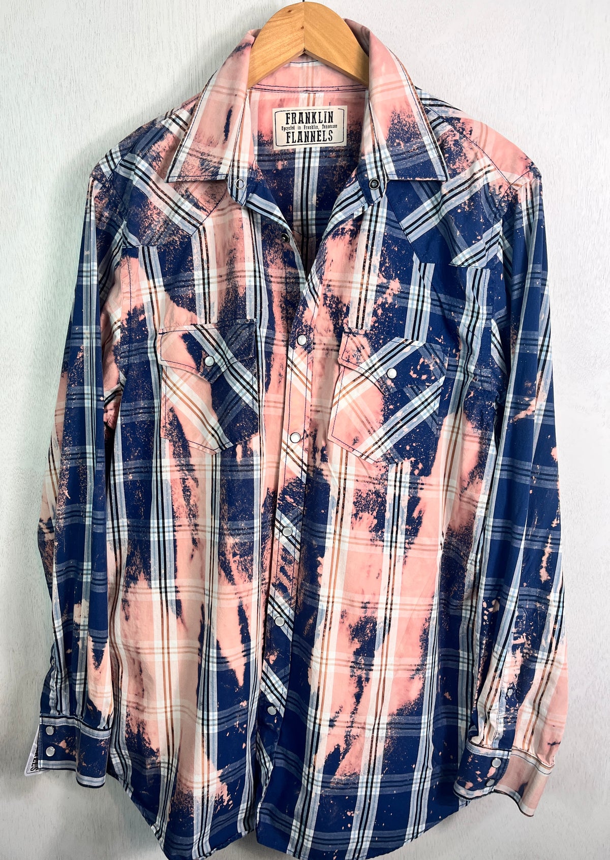 Vintage Western Style Navy, Light Blue, White and Pink Lightweight Cotton Size Large Tall