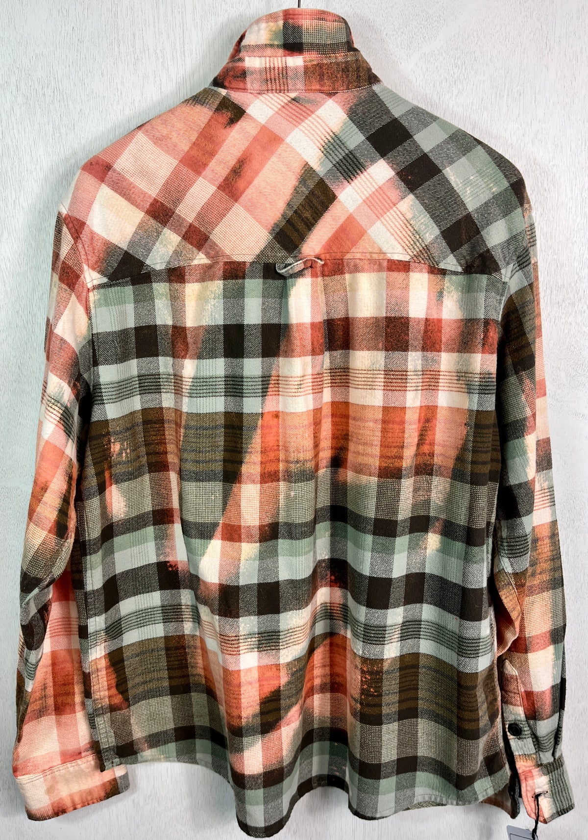 Vintage Light Green, Pink, White and Chocolate Brown Flannel Size Large