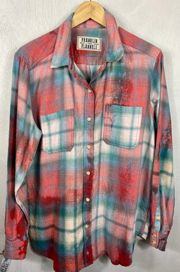 Vintage Cherry, Turquoise, Pink and White Flannel Size Medium