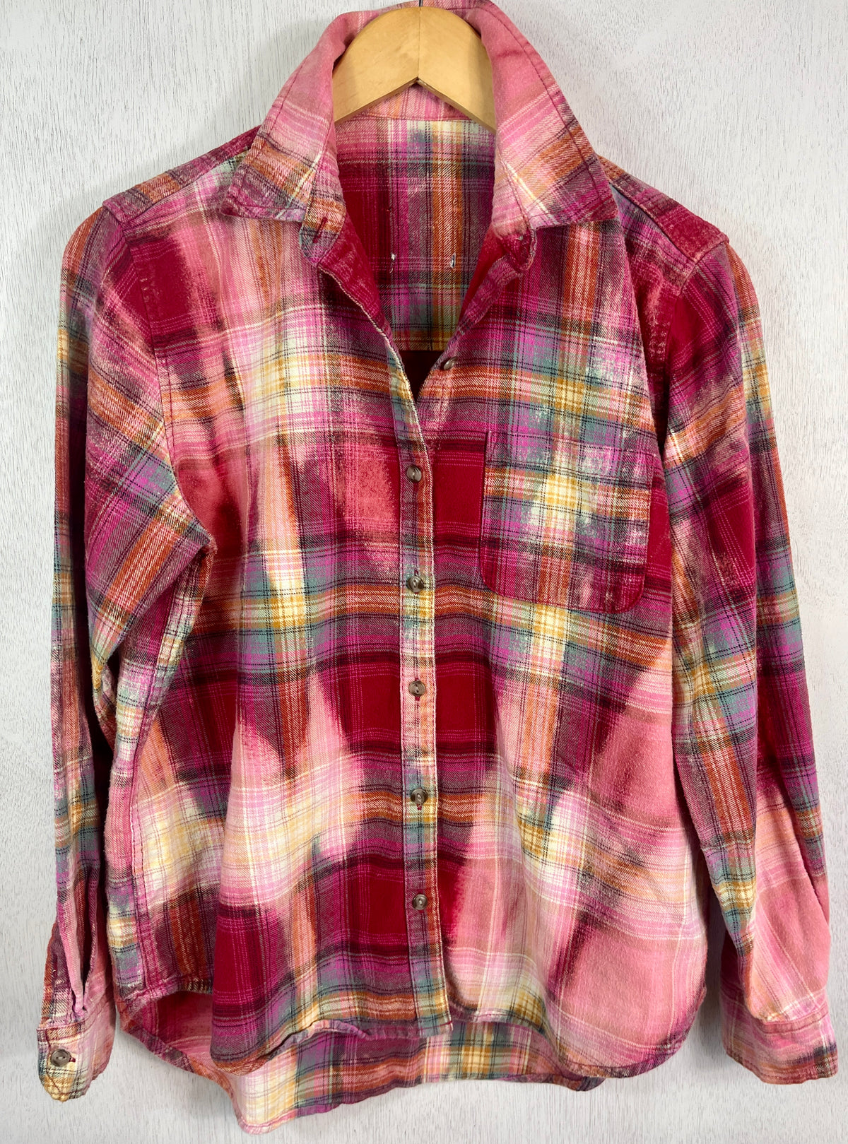 Vintage Red, Pink, White and Yellow Flannel Size Small