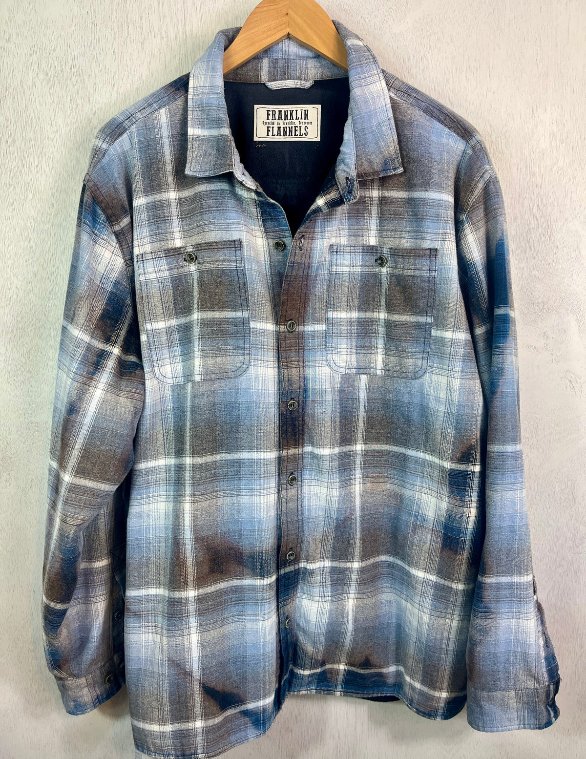 Vintage Navy, Light Blue, Grey and White Flannel Jacket Size XXL