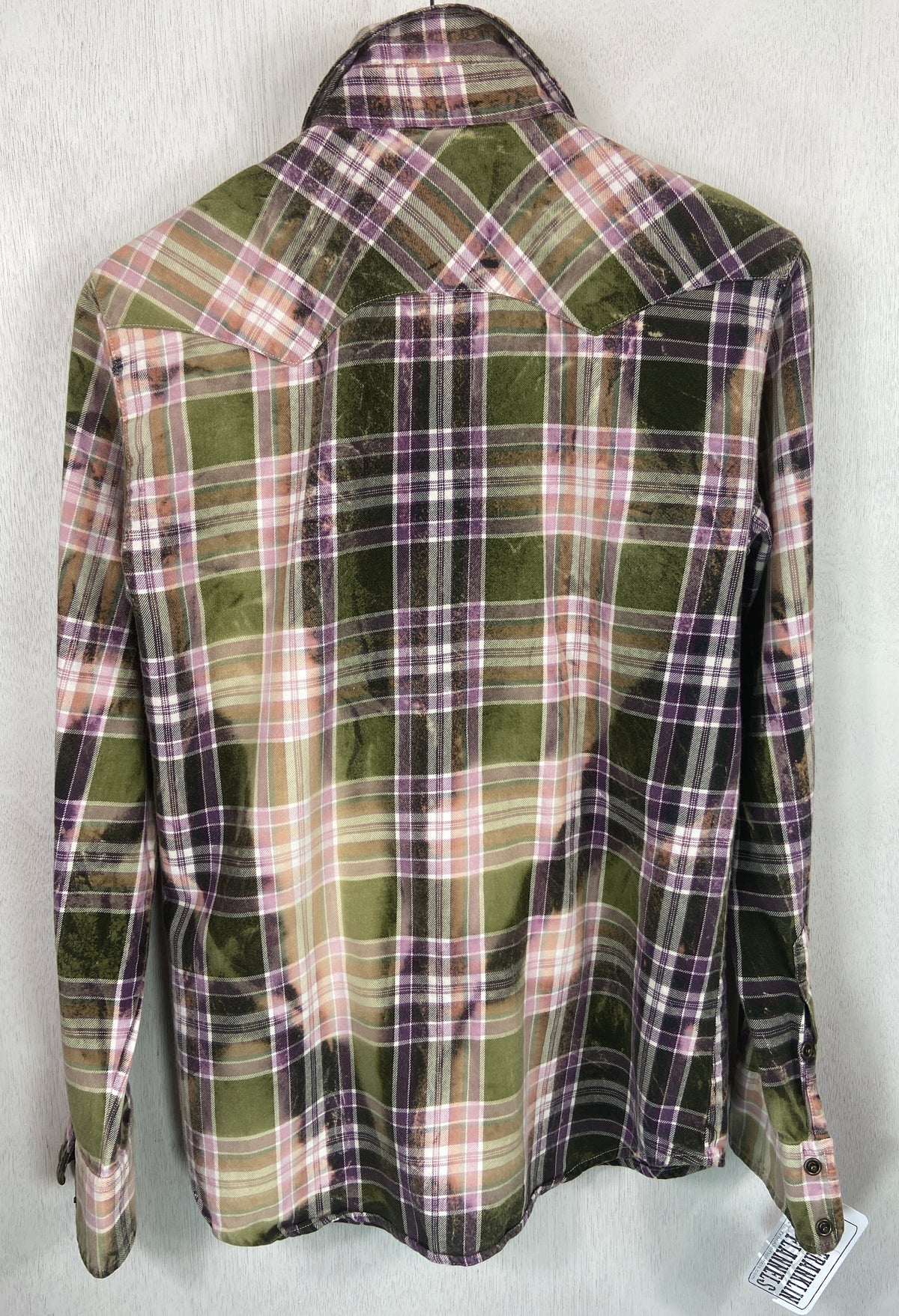 Vintage Western Style Sage Green, Pink and Purple Flannel Size Small