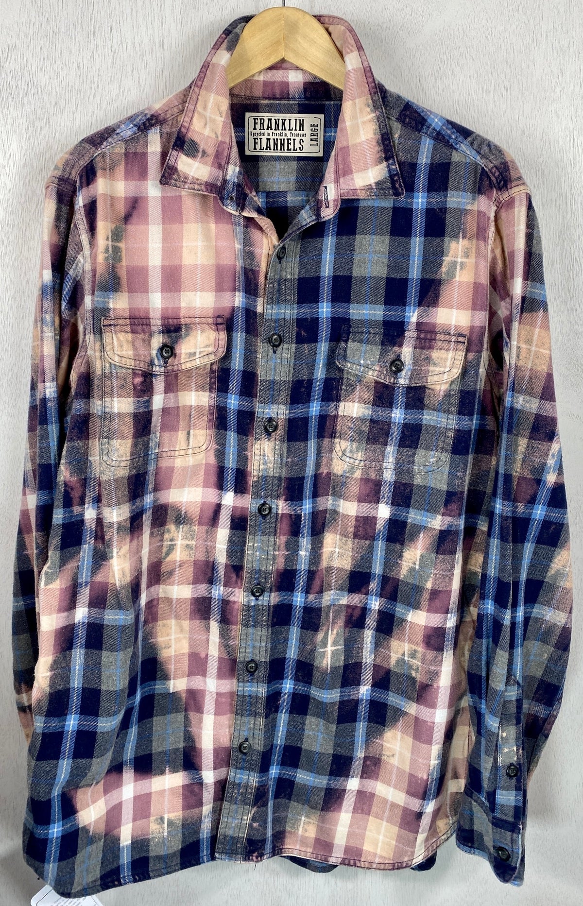Vintage Navy Blue and Dusty Rose Flannel Size Large