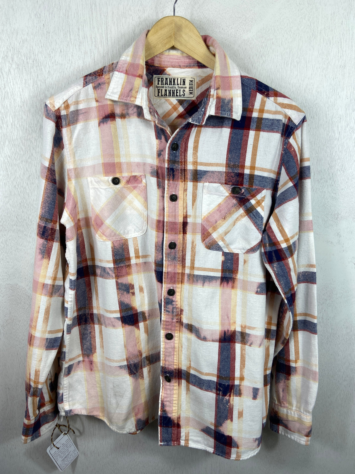 Vintage Navy Blue, Pink, Yellow and White Flannel Size Medium