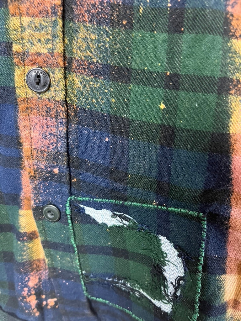 Vintage Green, Navy, Pink, Yellow and Black Flannel Size Small